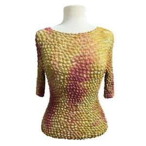 Vintage 90s Green and Purple Scrunch Popcorn Stretchy Top One Size